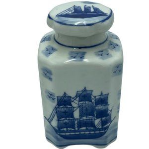 Antique Blue and White Flask Vintage  Home Décor Handmade Collectible Piece